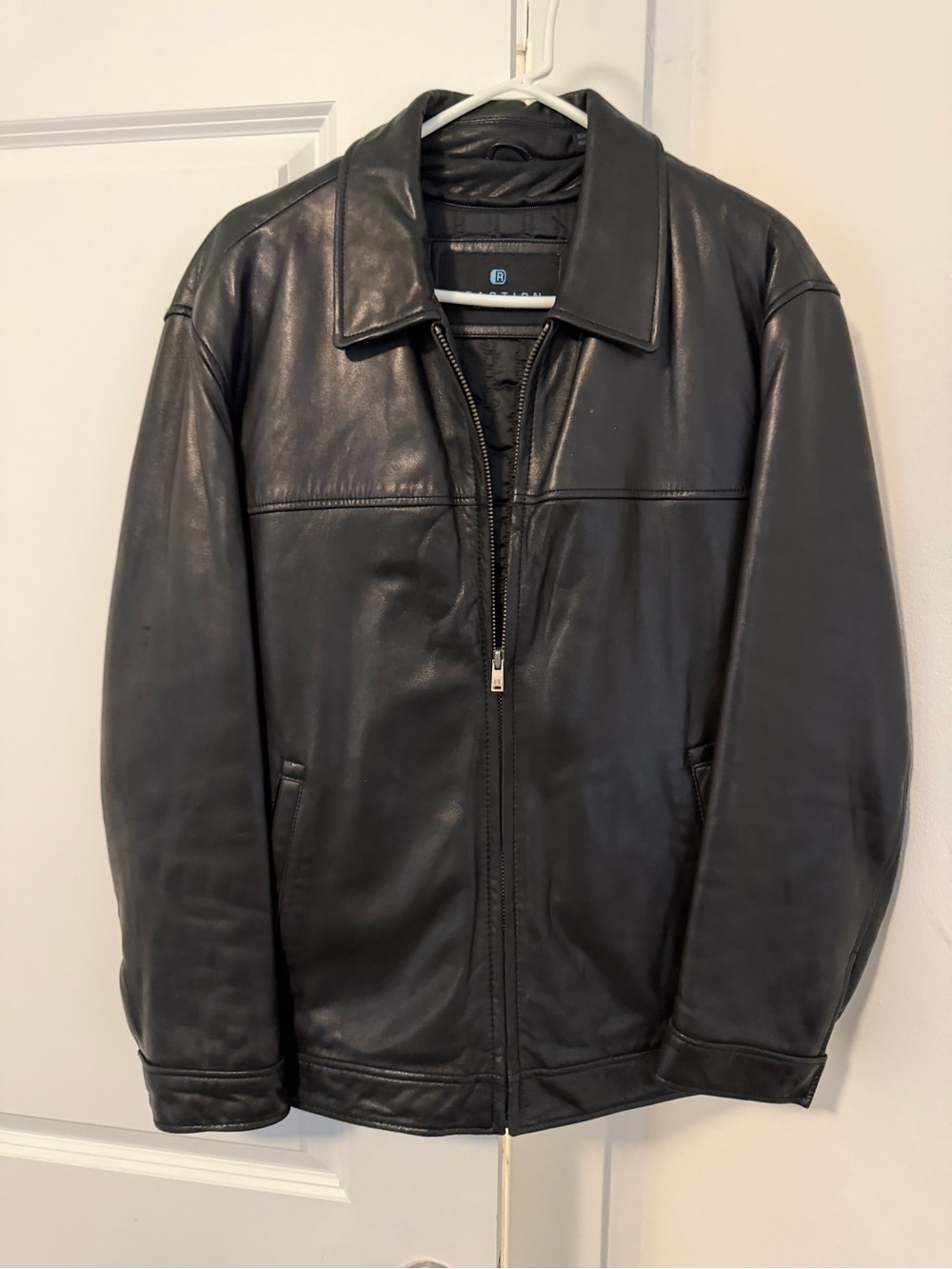 Kenneth Cole Reaction Men's Black Leather Jacket with Zip Front